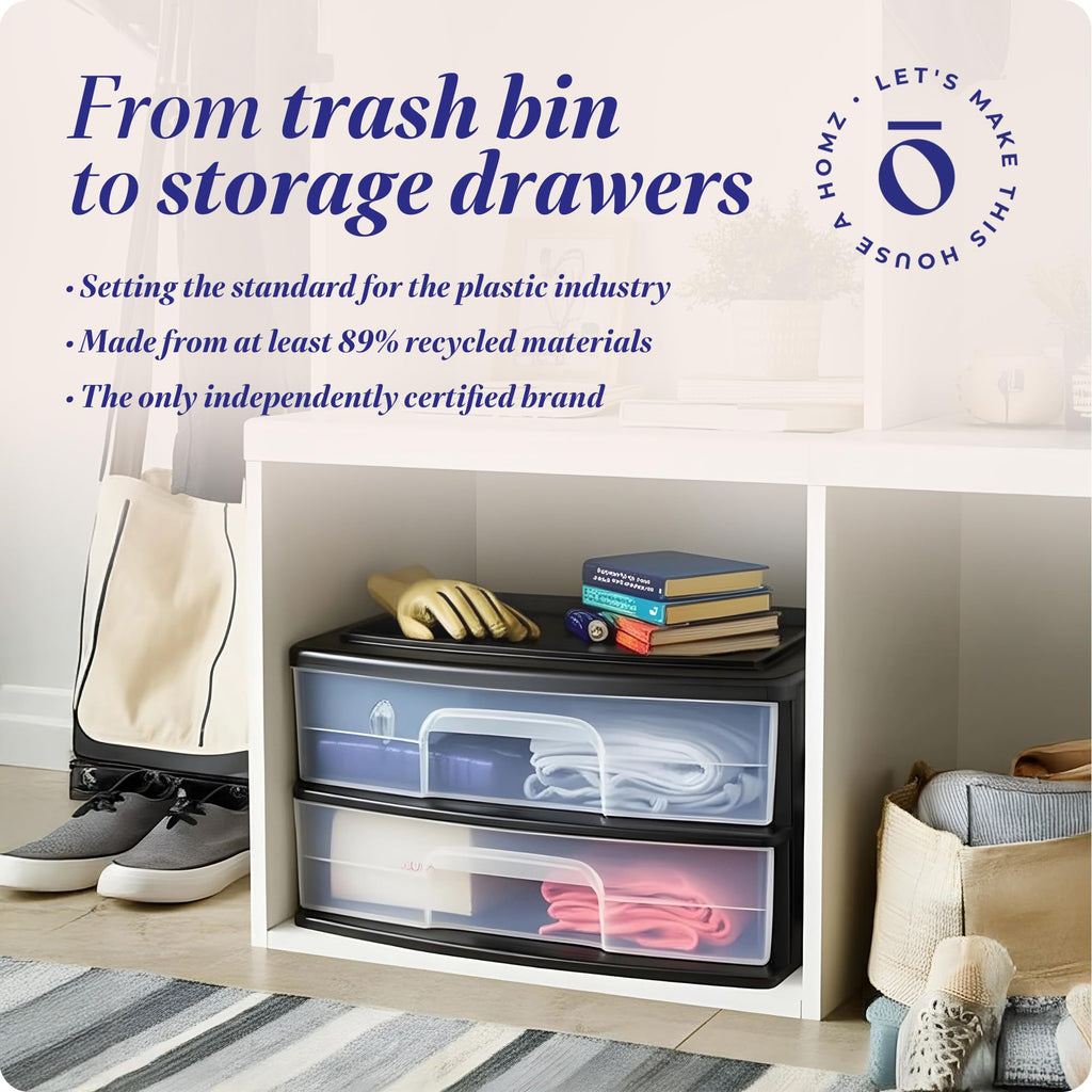 2-Tier Black Storage Drawer Tower, 2 Pack O956