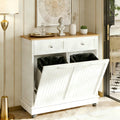 20 Gallon Wooden Tilt-Out Trash Can Cabinet with 2 Drawers, White H7314