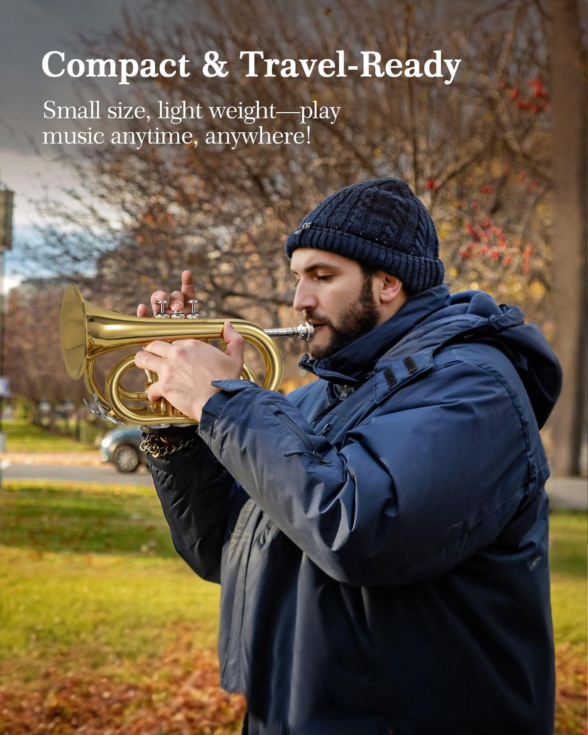 B Flat Brass Pocket Trumpet with 7C Mouthpiece and Hard Case N927
