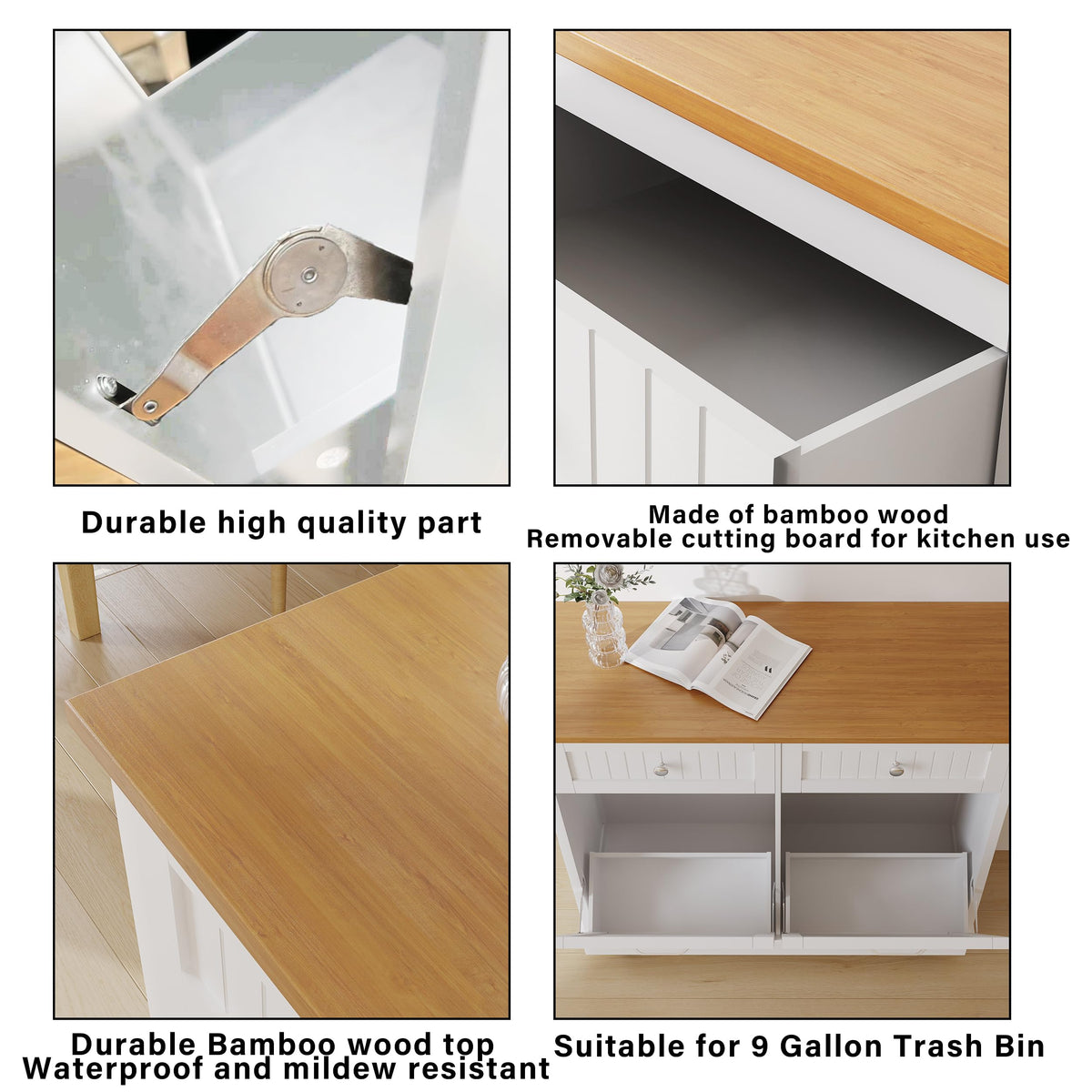 20 Gallon Wooden Tilt-Out Trash Can Cabinet with 2 Drawers, White H7314