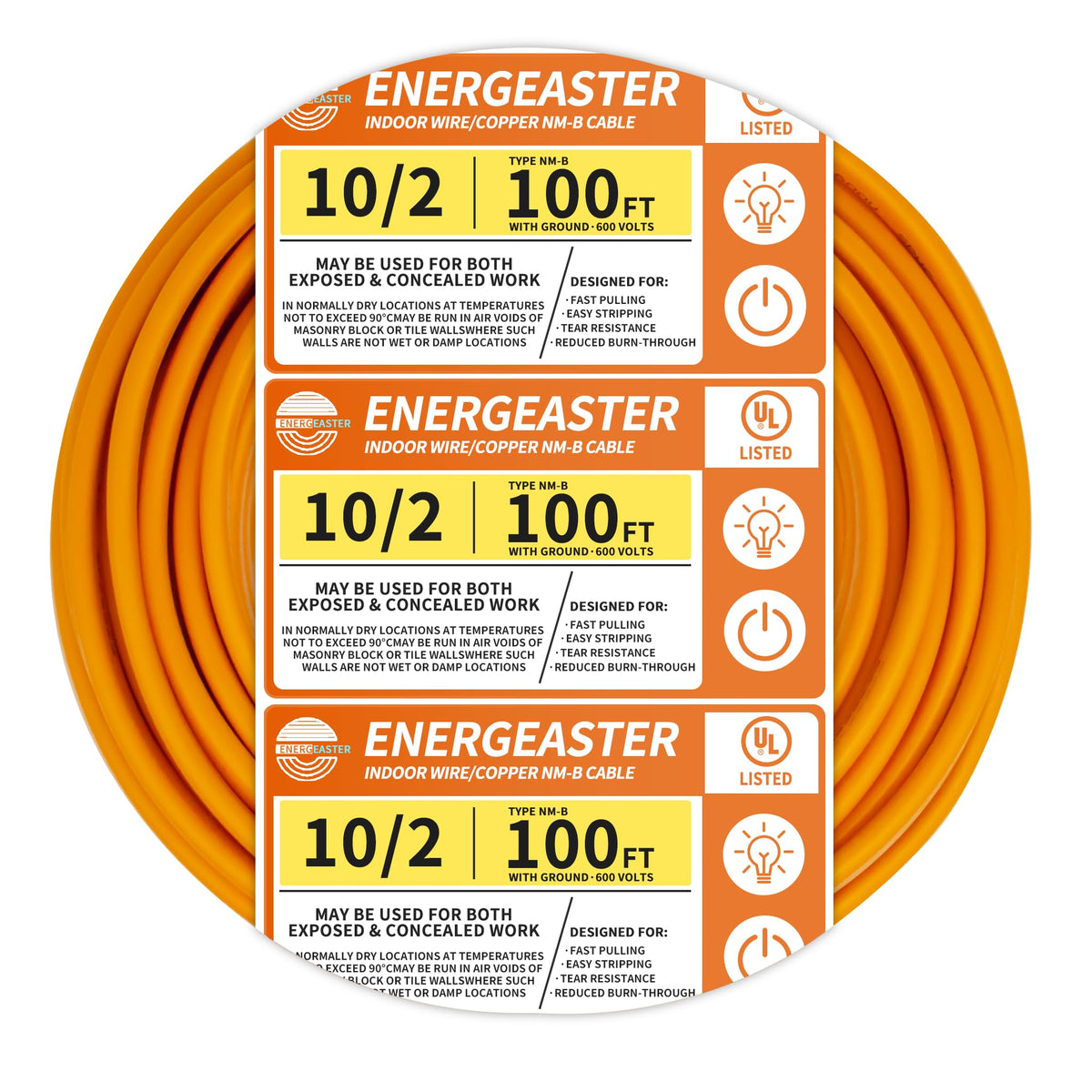 Orange 10 Gauge 2 Conductors NMB Cable 100ft F819582