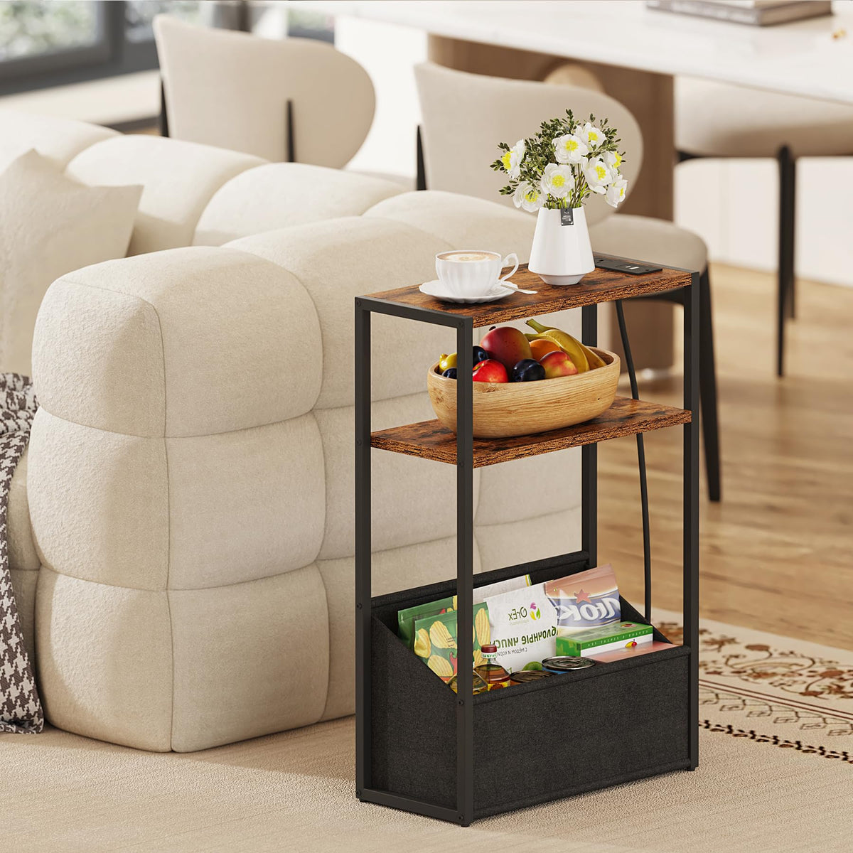 Narrow Side Table with Charging Station B282
