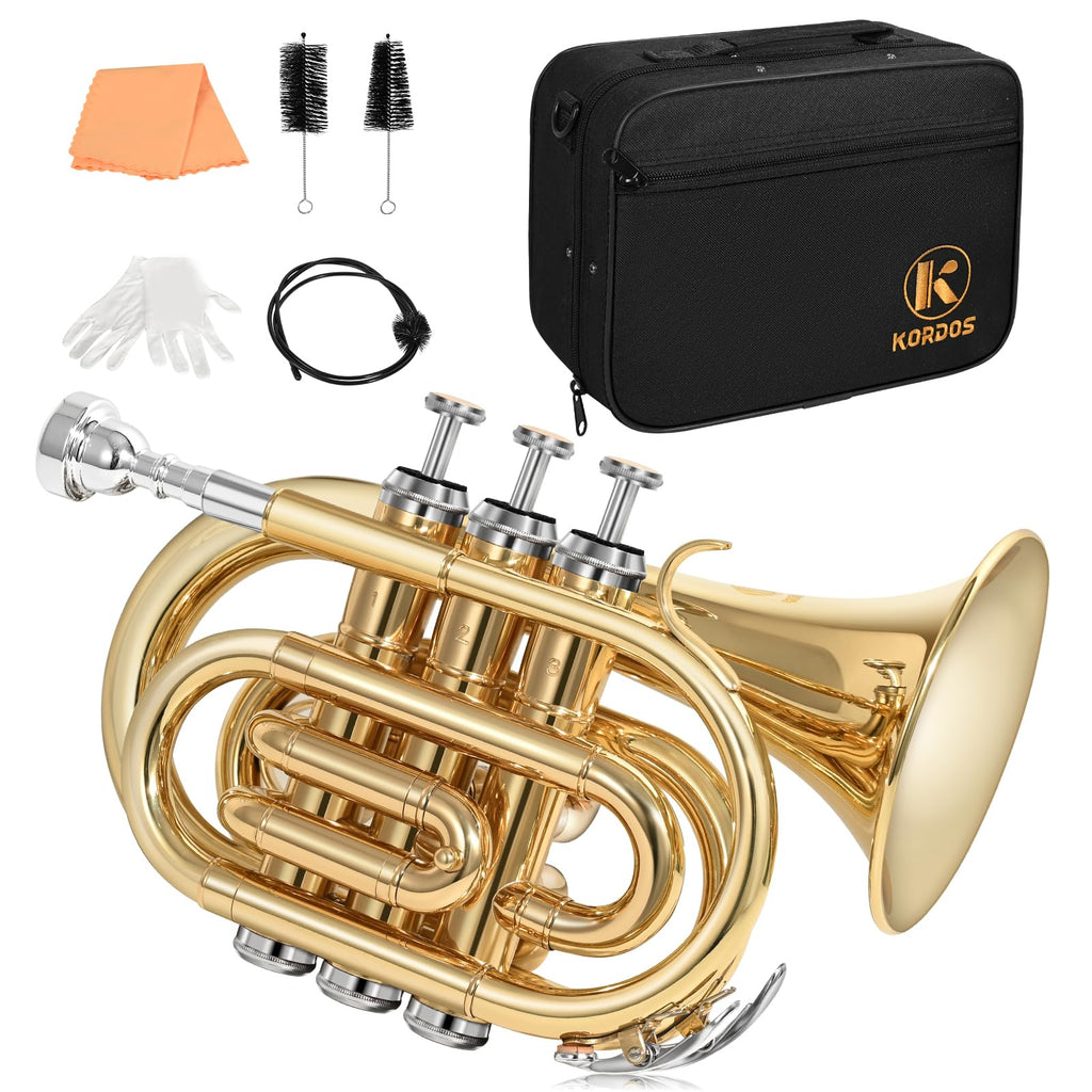 B Flat Brass Pocket Trumpet with 7C Mouthpiece and Hard Case N927