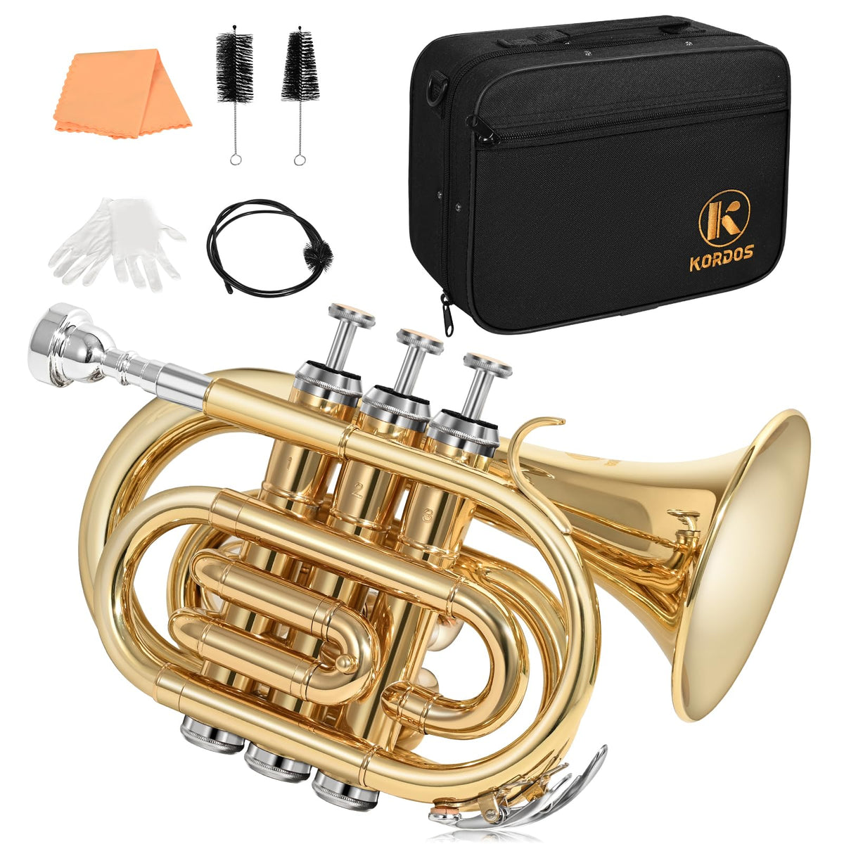 B Flat Brass Pocket Trumpet with 7C Mouthpiece and Hard Case N927