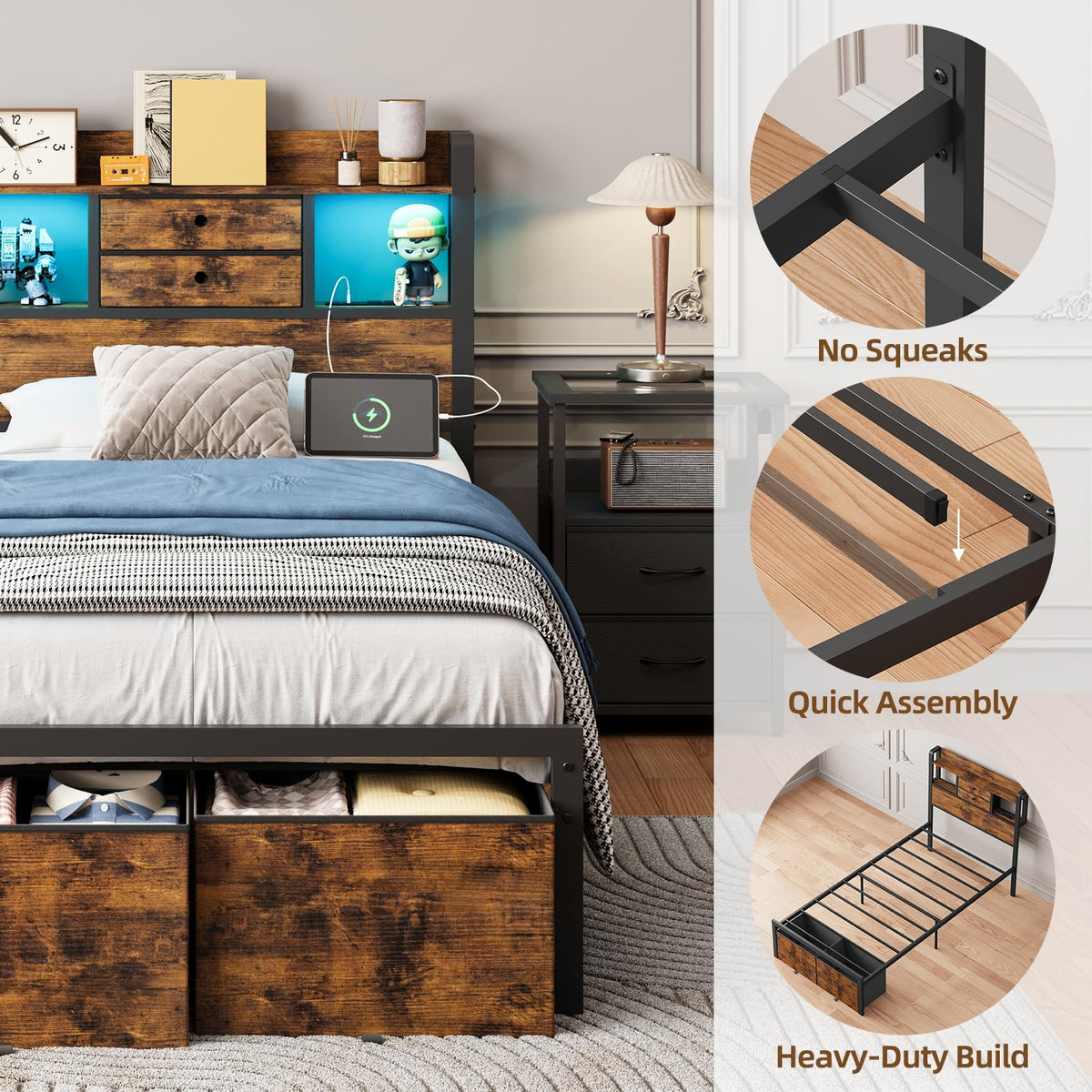 Twin Size Bed Frame with Storage Z71948