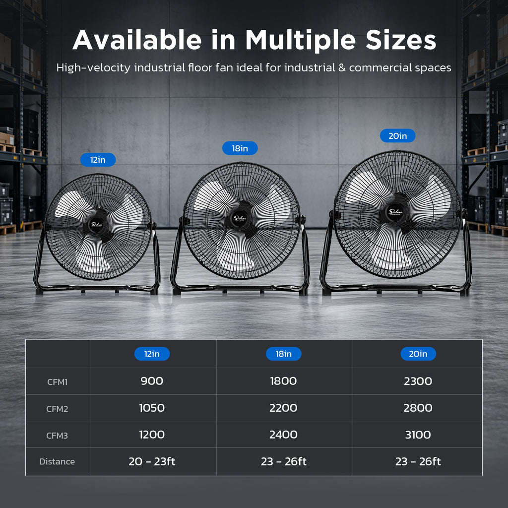 20 Inch 3-Speed High Velocity Metal Floor Fan I6905
