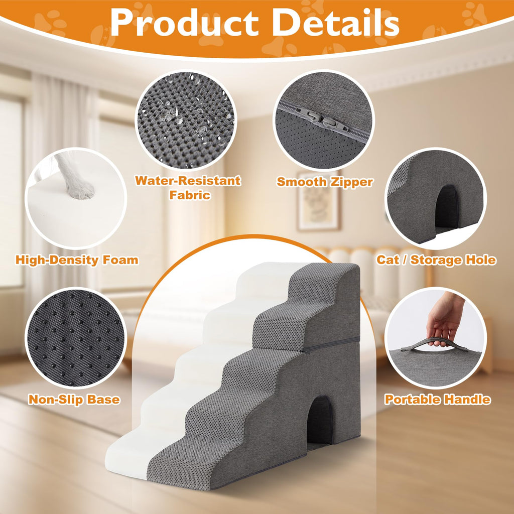 Grey 5-Step Dog Stairs U53519