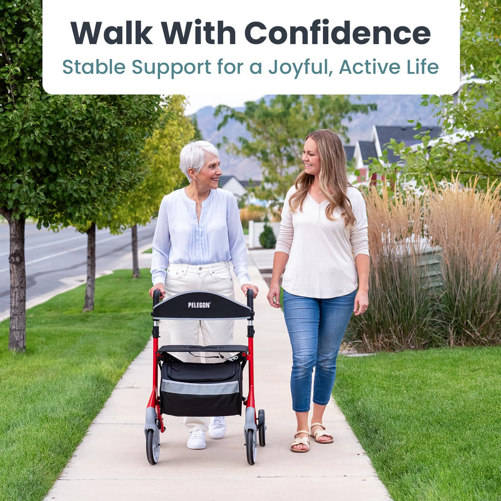Red Foldable Rollator Walker with Seat H705