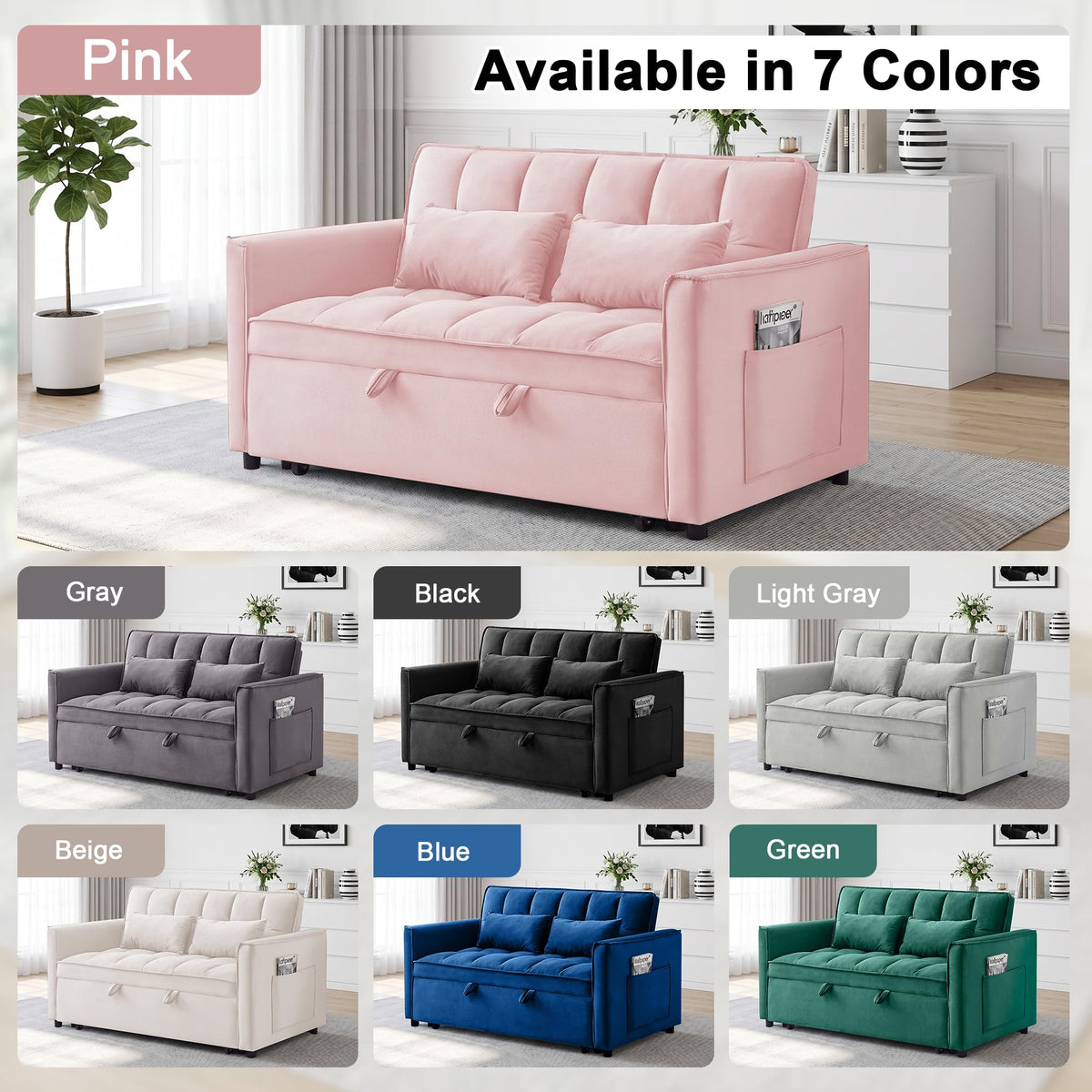 Pink Velvet 3-in-1 Sofa Bed H36875