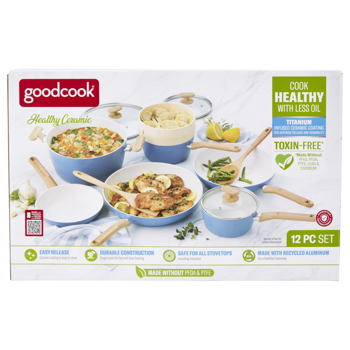 12-Piece Light Blue Ceramic Titanium-Infused Nonstick Cookware Set I883056