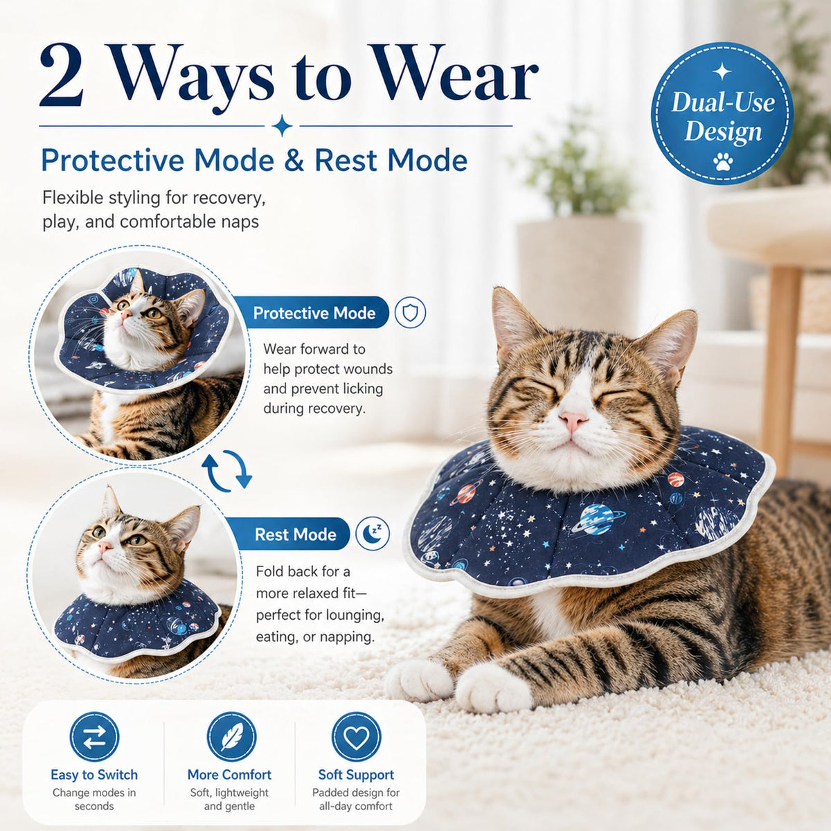 Soft Cat Recovery Cone Collar for Small Medium Cats M4040