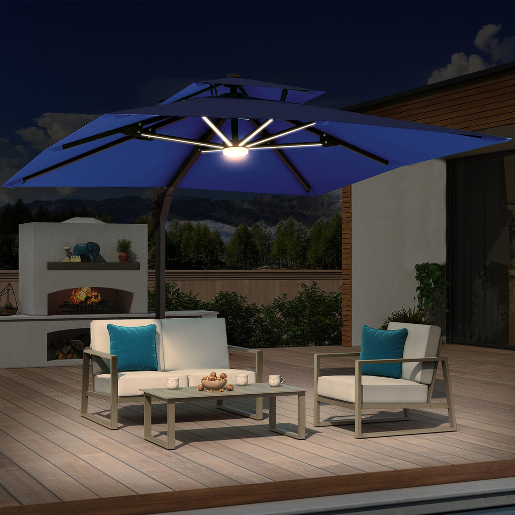 10x10 FT Cantilever Patio Umbrella with Base & LED P79430