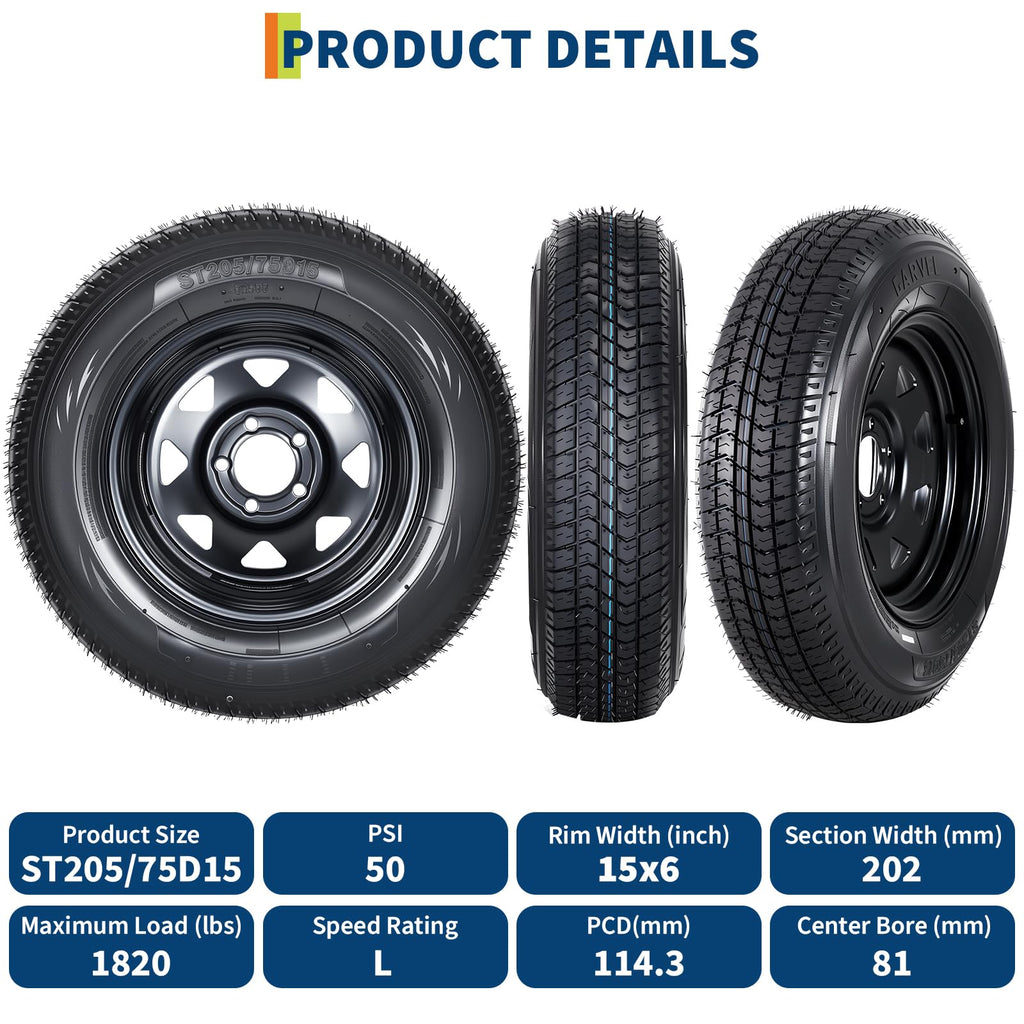 2-Pack ST205/75D15 Trailer Tires and 15" Rims O107102