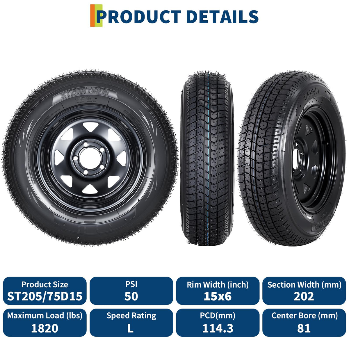 2-Pack ST205/75D15 Trailer Tires and 15" Rims O107102