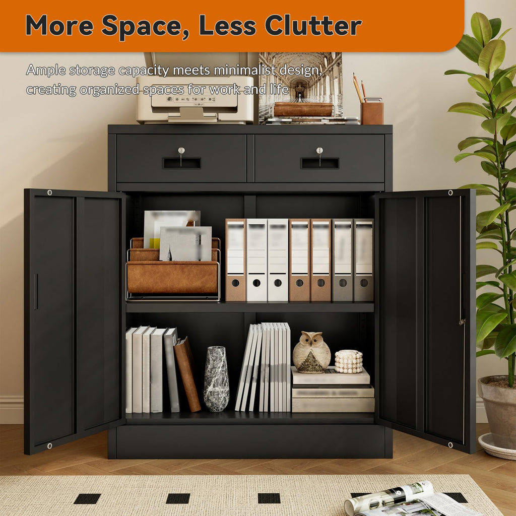 Black Metal Storage Cabinet with 2 Drawers H976143