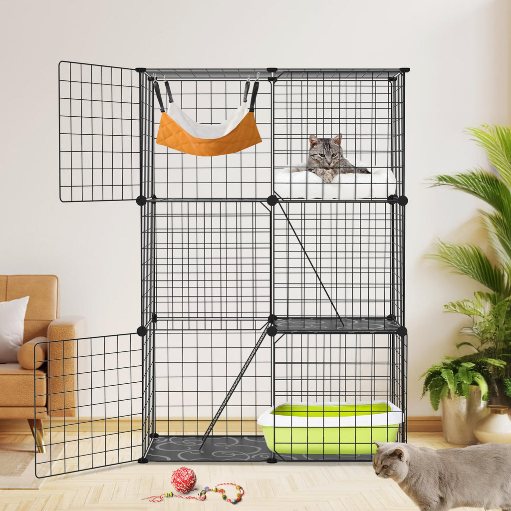 3-Tier Cat Cage & Enclosure with 3 Doors & 2 Ramps G678