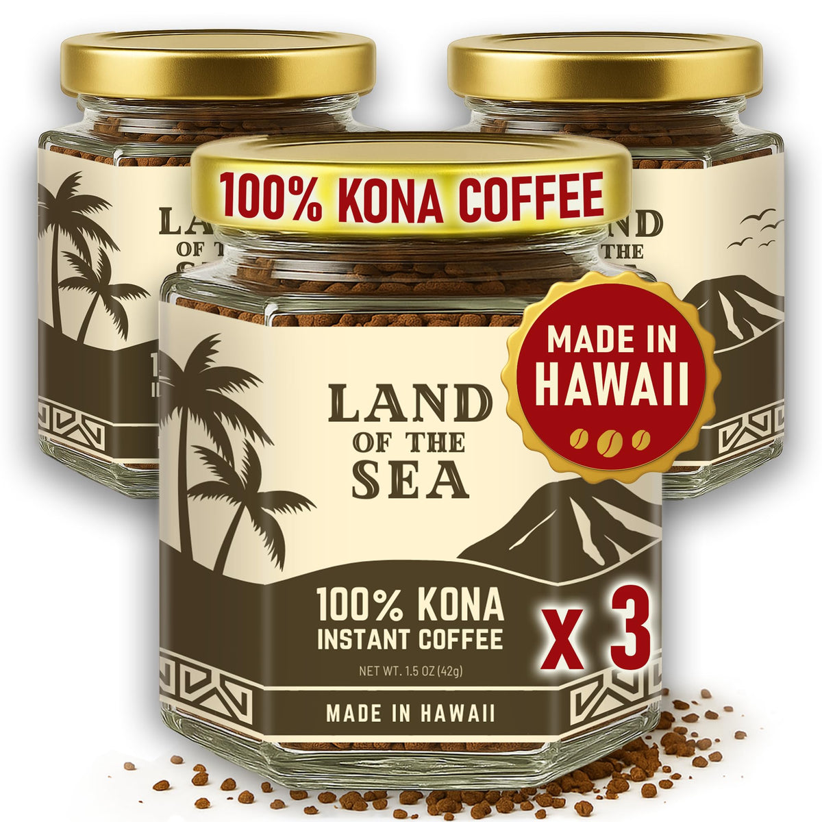 Hawaiian Instant Coffee 3 Packs Medium Roast Freeze Dried Arabica S69142