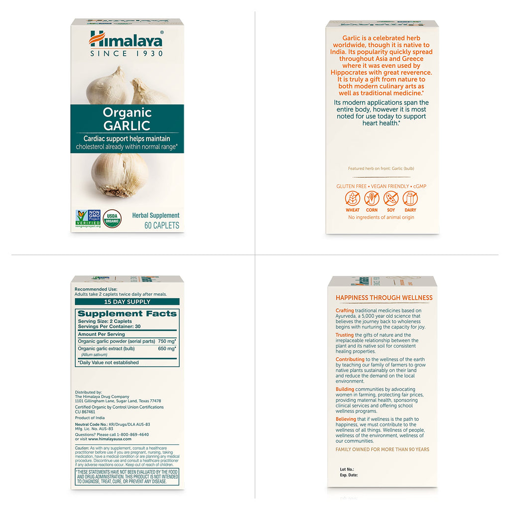 USDA Organic Garlic Supplements 1400 mg 60 Caplets T171214