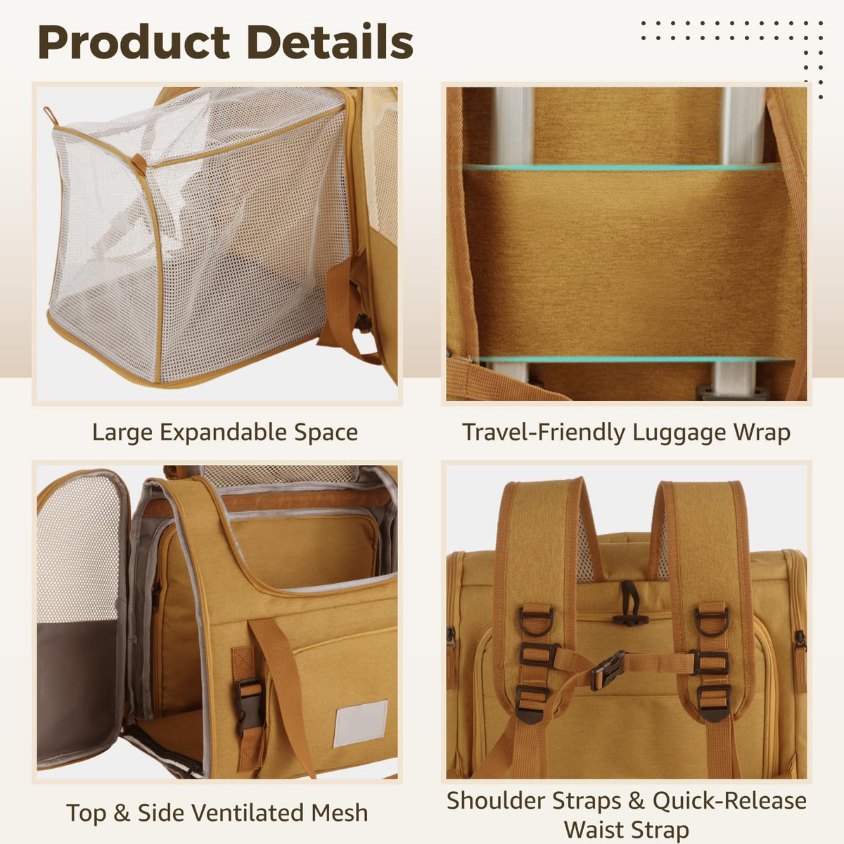 Expandable Pet Backpack Carrier with Ventilated Mesh Top S485