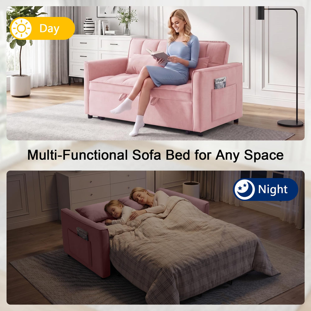 Pink Velvet 3-in-1 Sofa Bed H36875