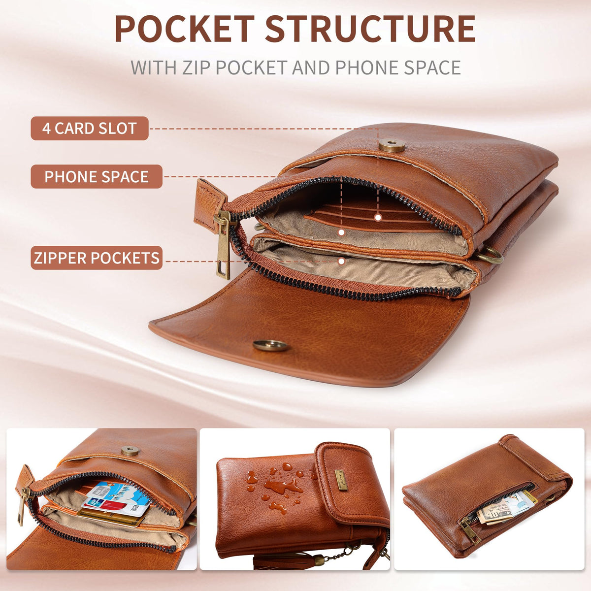 Small Brown Crossbody Bag with Tassel P296050