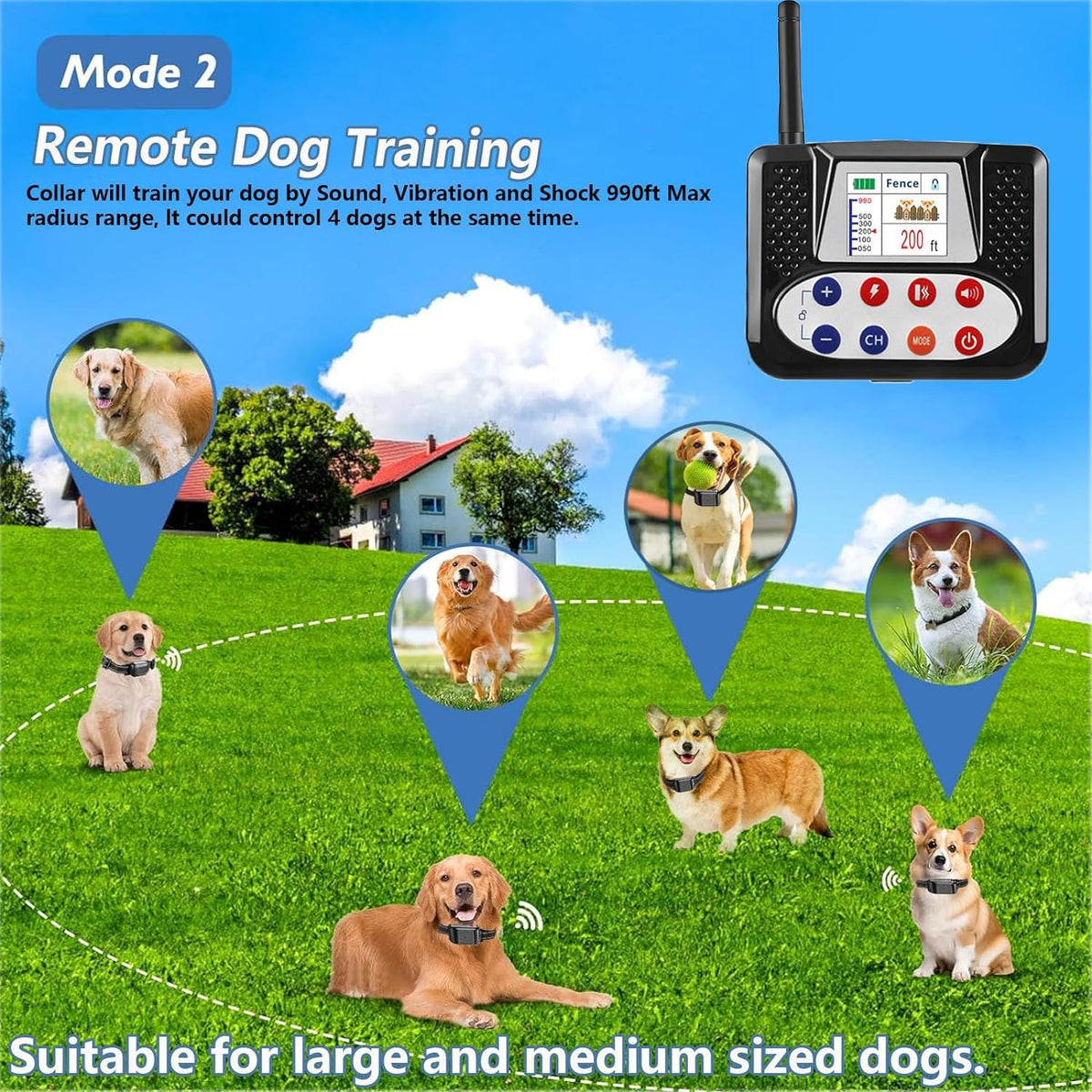 Wireless Electric Dog Fence & Remote Training Shock Collar, Waterproof, Up to 8 Acre A609