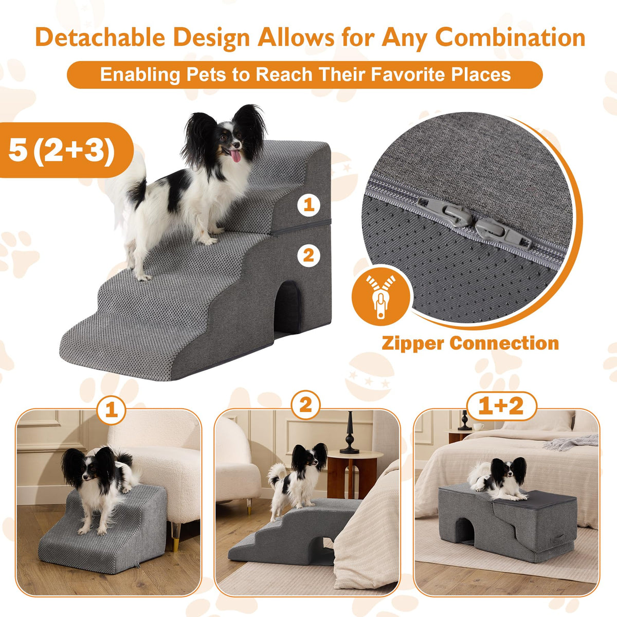 Grey 5-Step Dog Stairs U53519