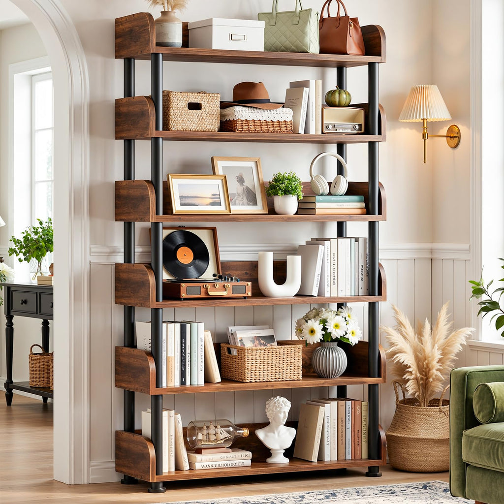6-Tier Tall Open Bookshelf with Metal Frame Y555