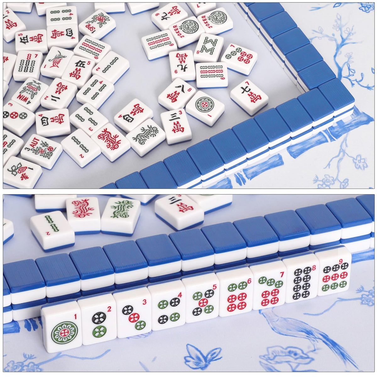 166 Blue Mahjong Tile Set with Bag and 4 All-in-One Rack/Pushers S84194