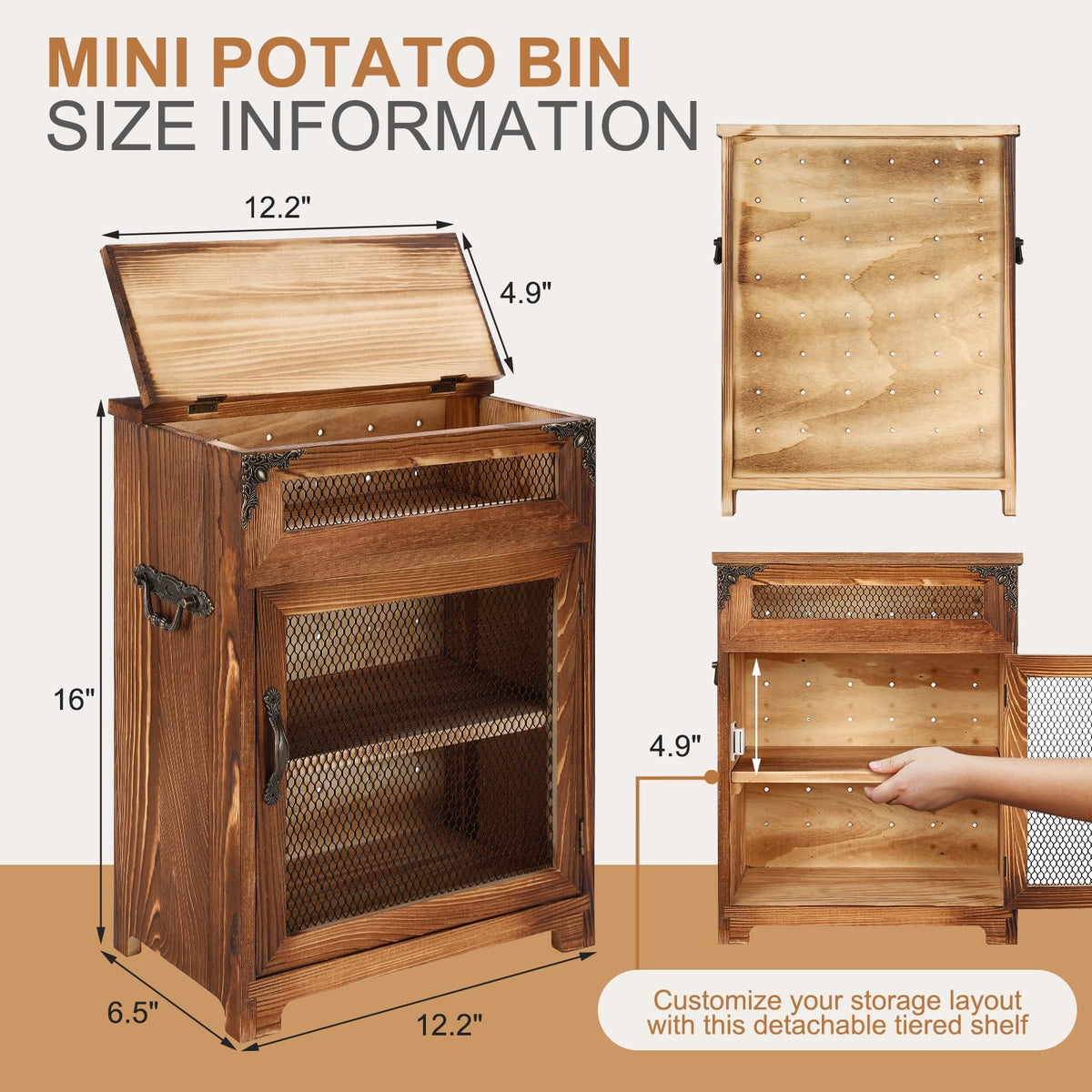 Potato and Onion Storage Bin Wooden Storage Box C676