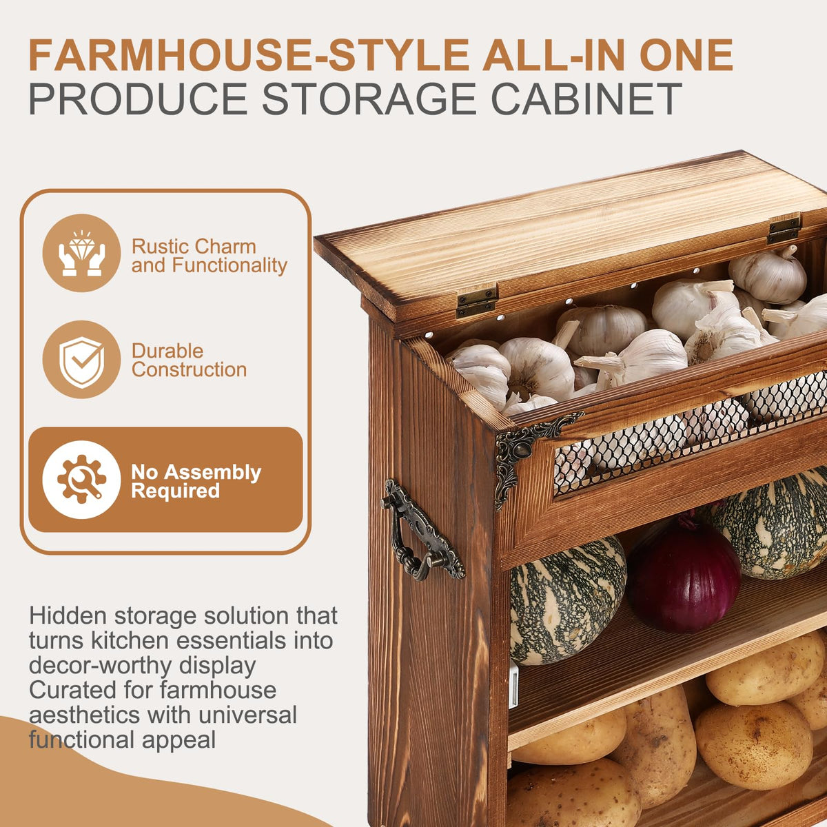 Potato and Onion Storage Bin Wooden Storage Box C676