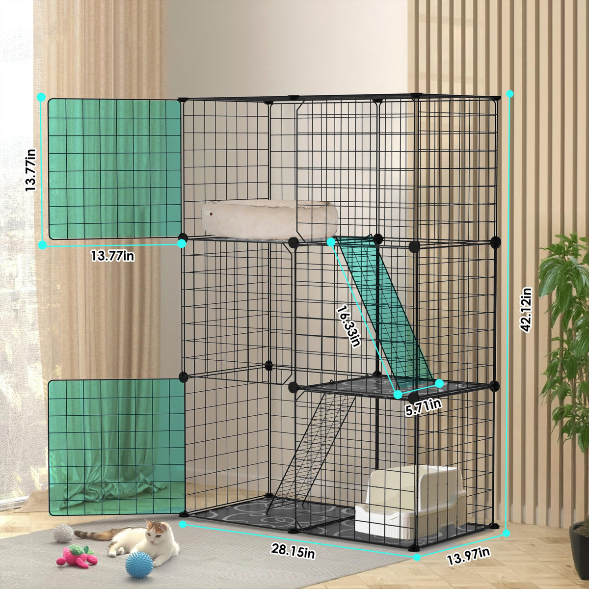 3-Tier Cat Cage & Enclosure with 3 Doors & 2 Ramps G678