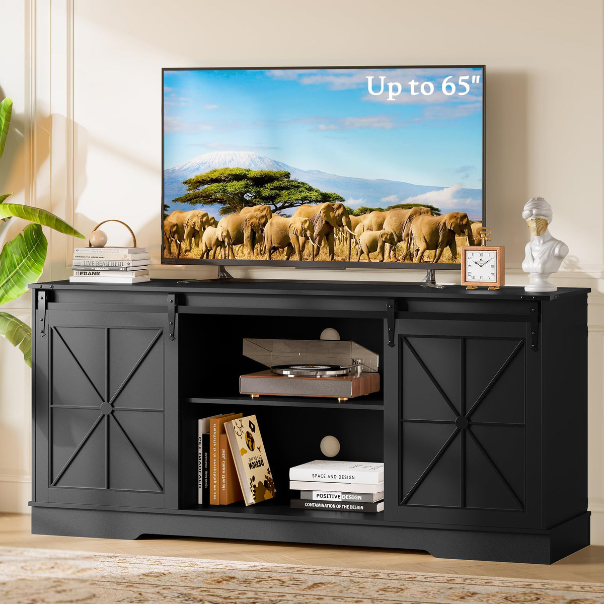 Black TV Stand with Sliding Barn Doors S272