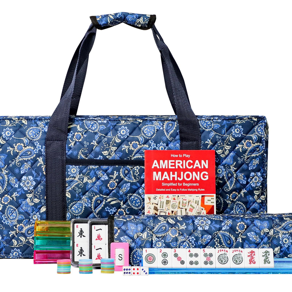 166 White Tiles Mahjong Set with Blue Carrying Bag K17037