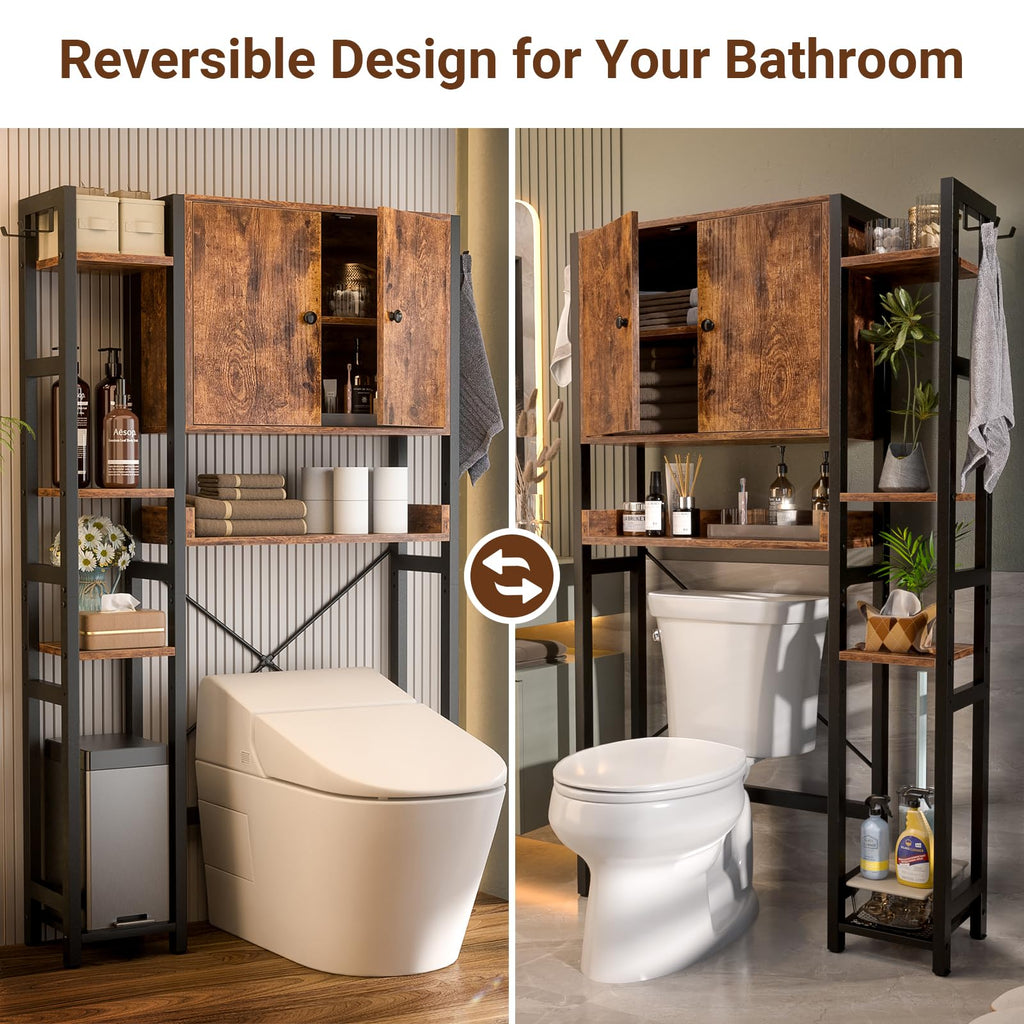 Over The Toilet Storage Cabinet with Doors, 7 Tier Bathroom Organizer with Adjustable Shelf V180155