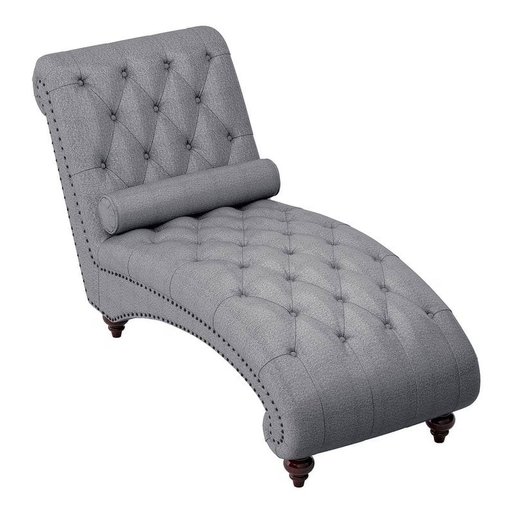 Dark Gray Wood & Fabric Chaise with 1 Bolster Pillow R354