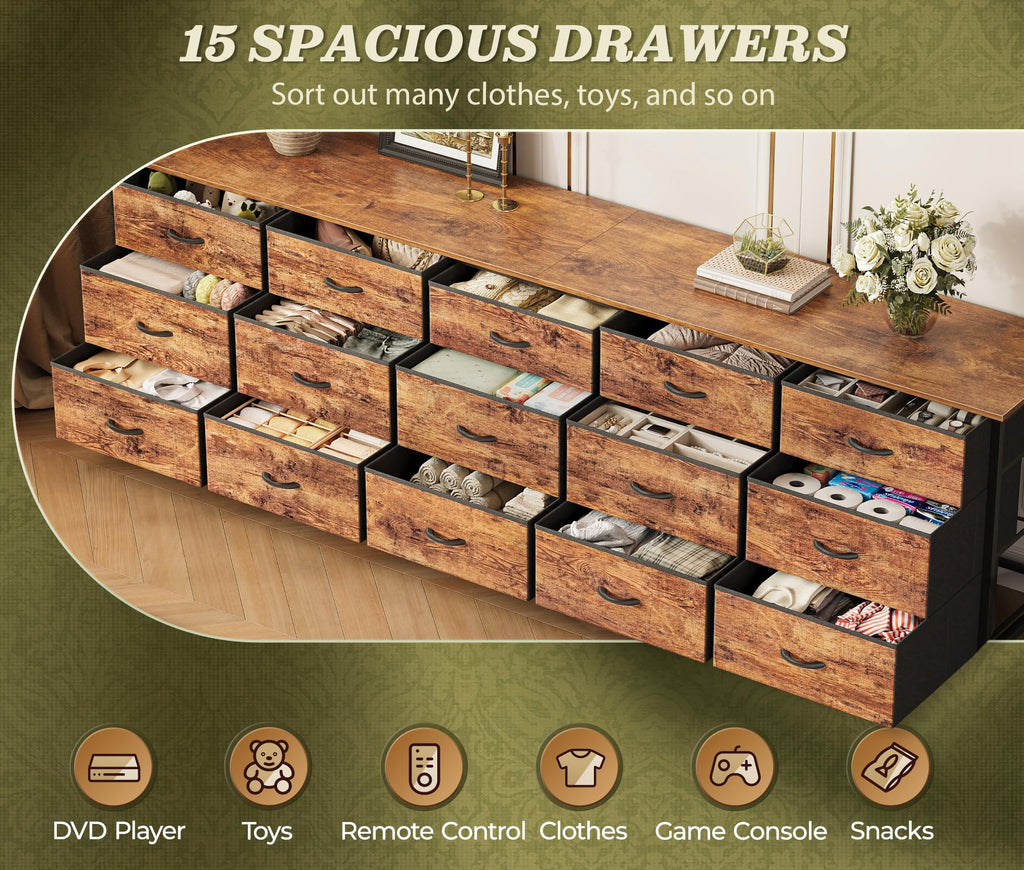 78.7 inch 15 Drawer Fabric Dresser J11349