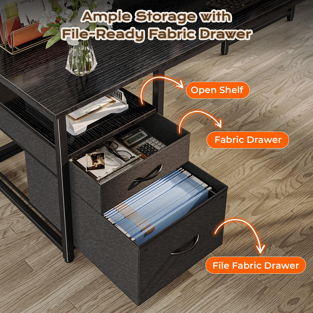 63 Inch L Shaped Desk with Power Outlets and USB-C Port, Black D31729