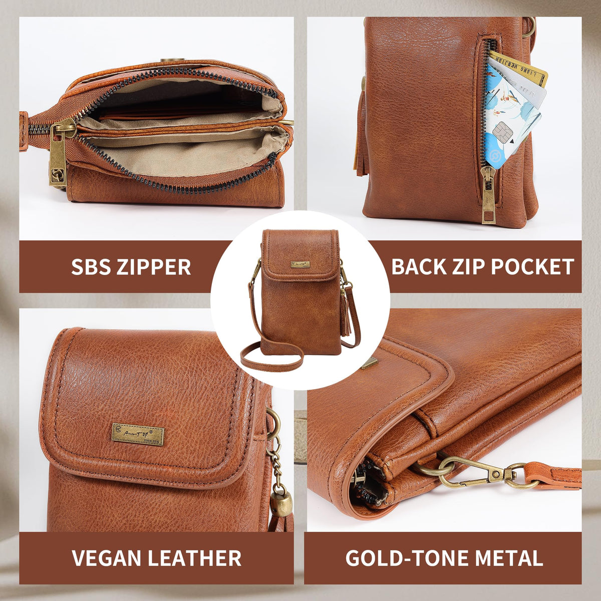 Small Brown Crossbody Bag with Tassel P296050