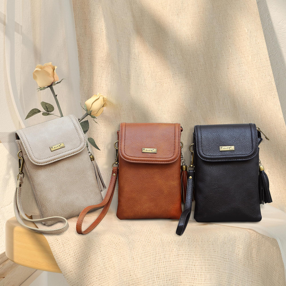 Small Brown Crossbody Bag with Tassel P296050