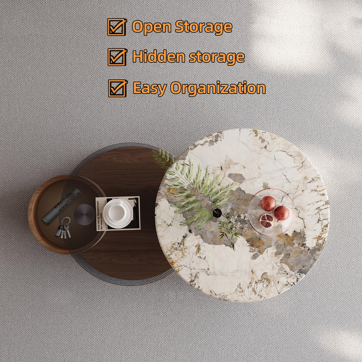 Round Expandable Coffee Table with Hidden Storage D792