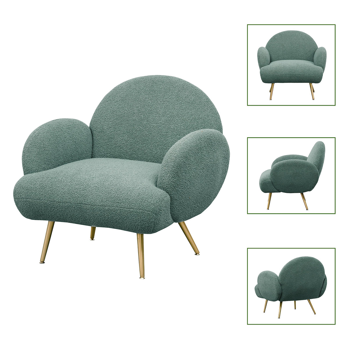 Green Sherpa Accent Chair Set of 2 with Gold Legs J111