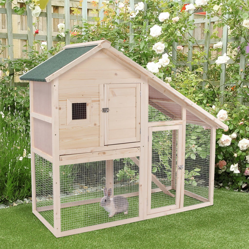55 Inch 2-Tier Wooden Rabbit Hutch C577333