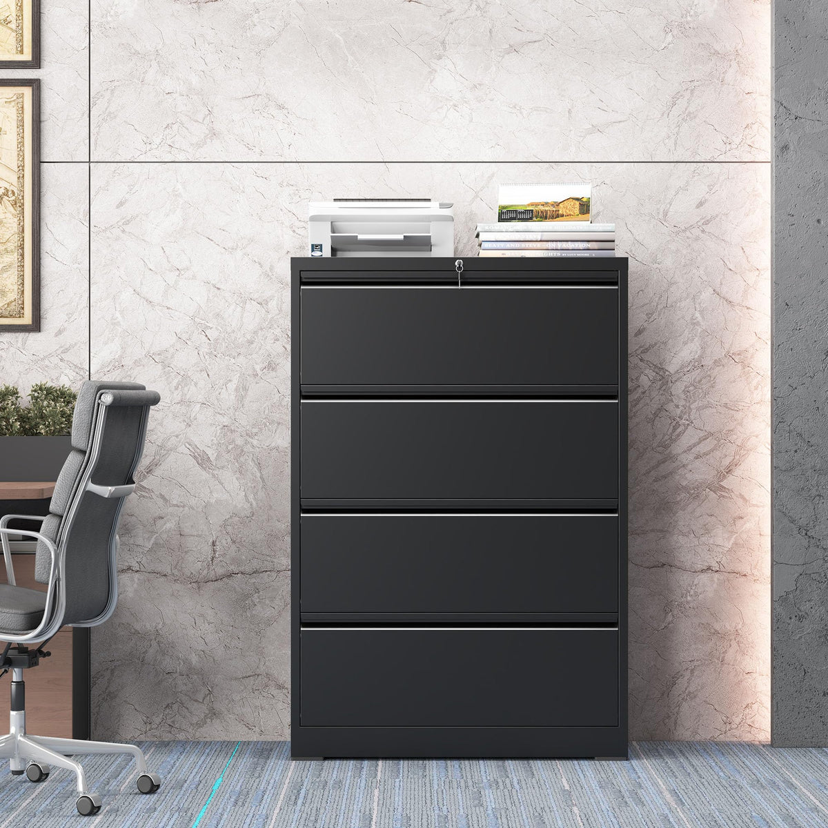 Black 4 Drawer Lateral File Cabinet with Lock F95266