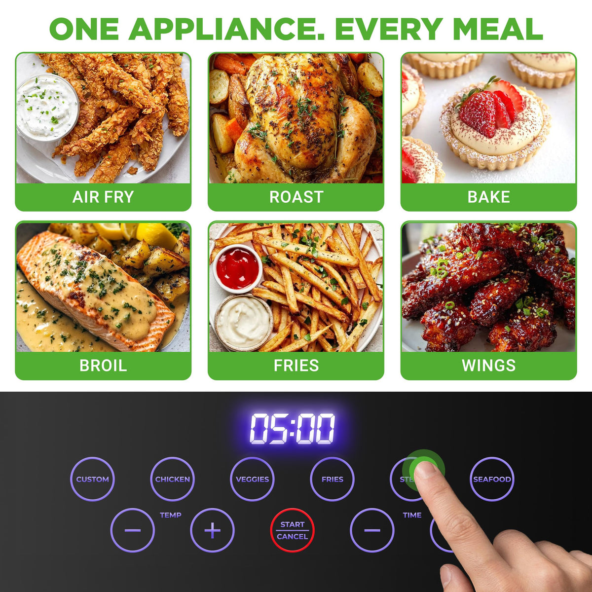 7.5 Quart Air Fryer with 6 Preset Cooking Modes O907