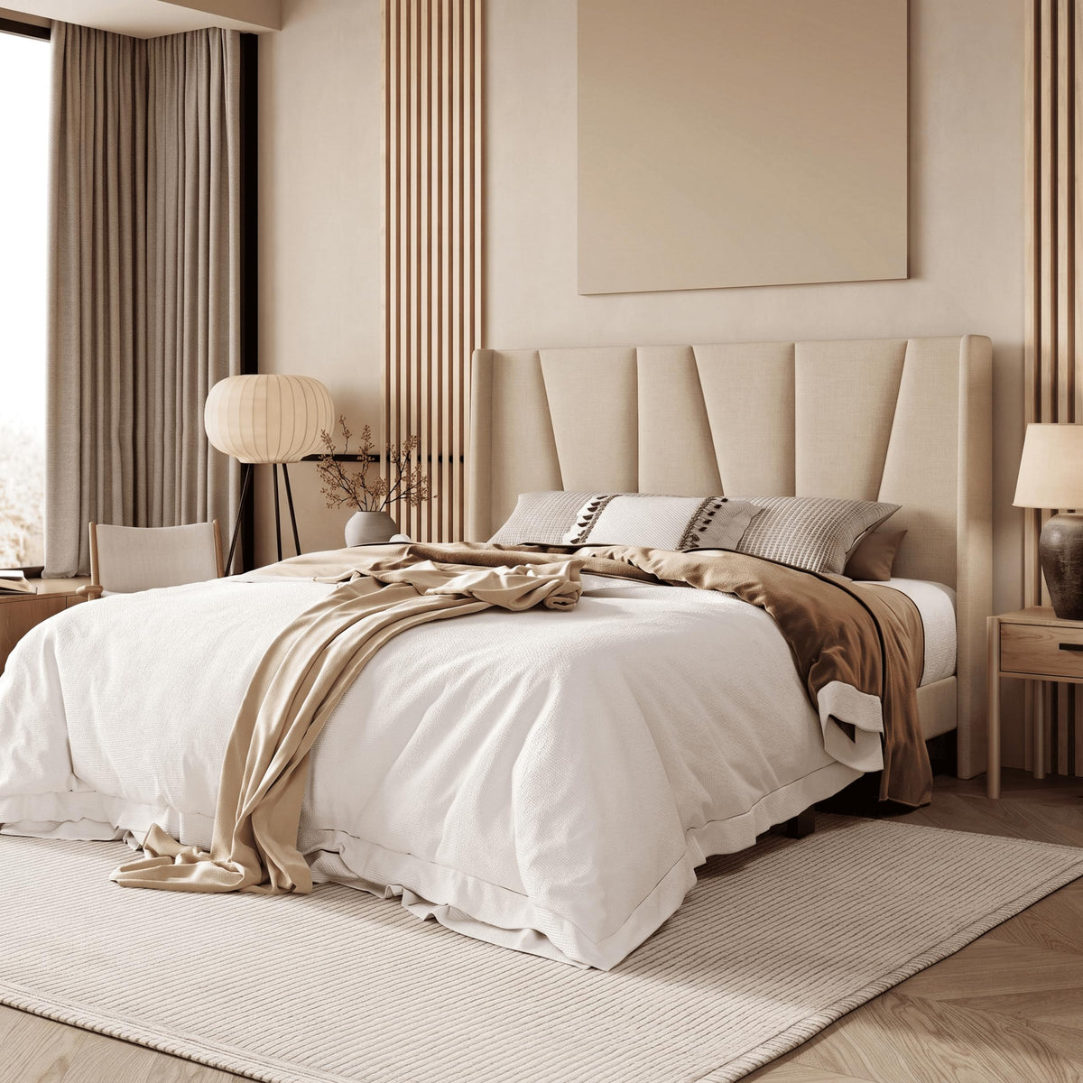 Queen Size Linen Bed Frame with Headboard M91192