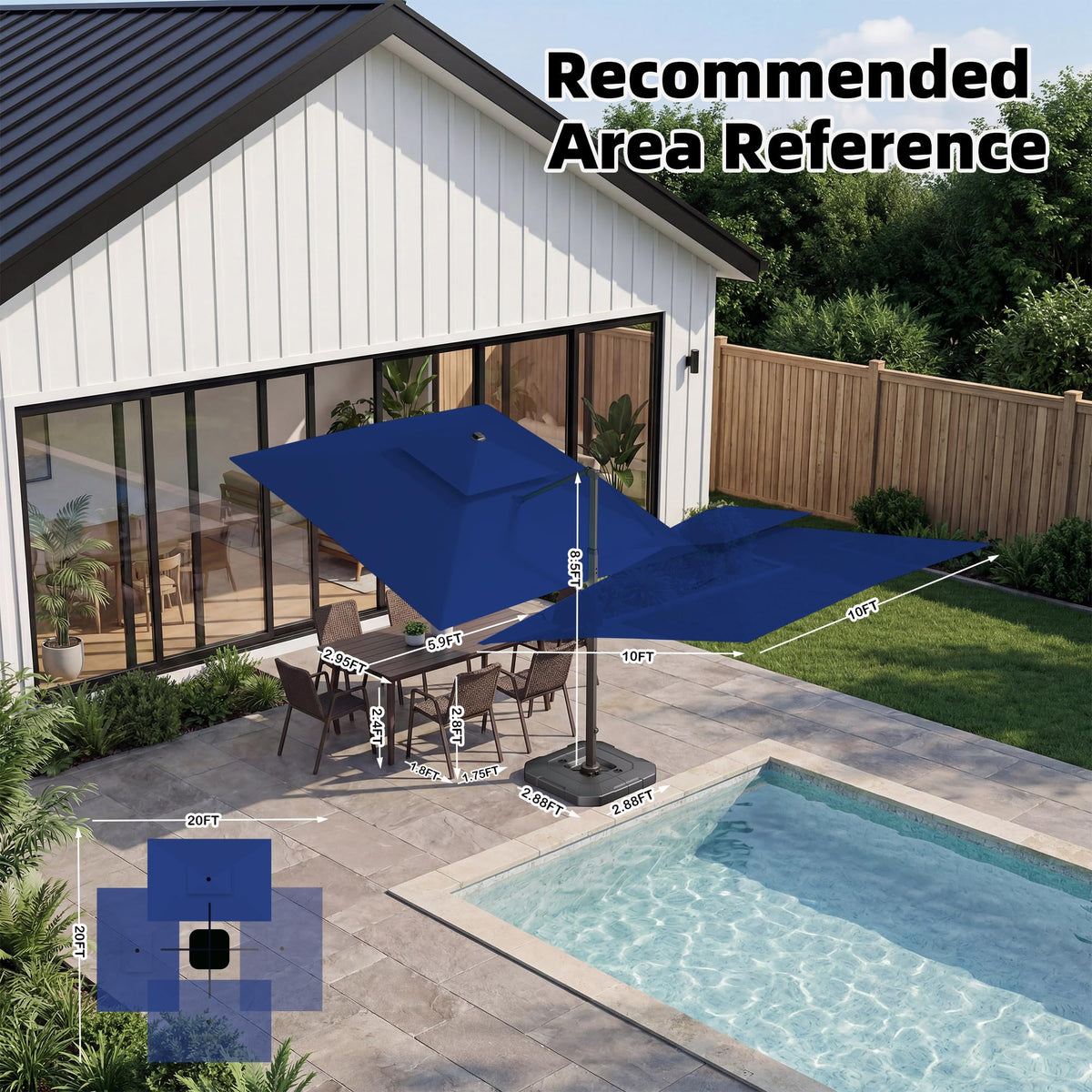 10x10 FT Cantilever Patio Umbrella with Base & LED P79430