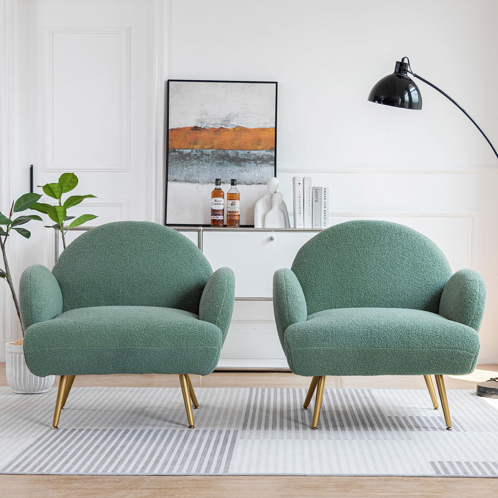 Green Sherpa Accent Chair Set of 2 with Gold Legs J111