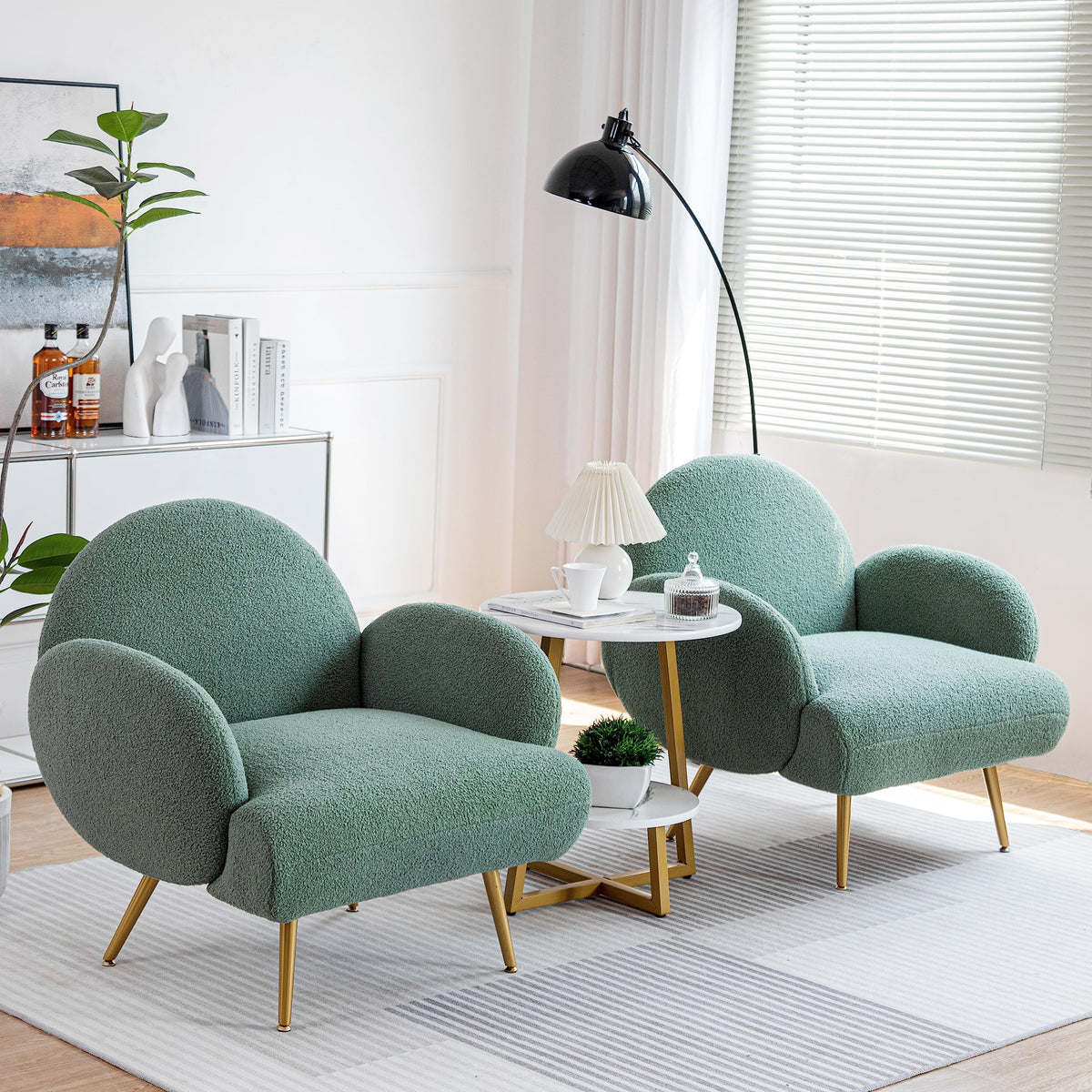 Green Sherpa Accent Chair Set of 2 with Gold Legs J111