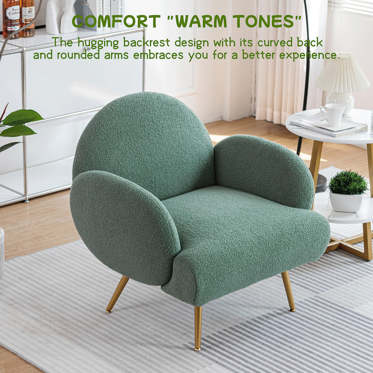 Green Sherpa Accent Chair Set of 2 with Gold Legs J111